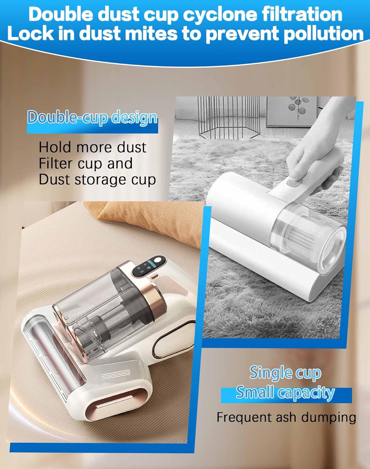 Powerful UV Bed Vacuum Cleaner, Bedroom Guard - Multifunctional Wireless Handheld Mattress Vacuums Cleaners, 13Kpa Heating Cordless Vacuum Cleaner Handheld for Bed, Sofa & Carpet (Purple)