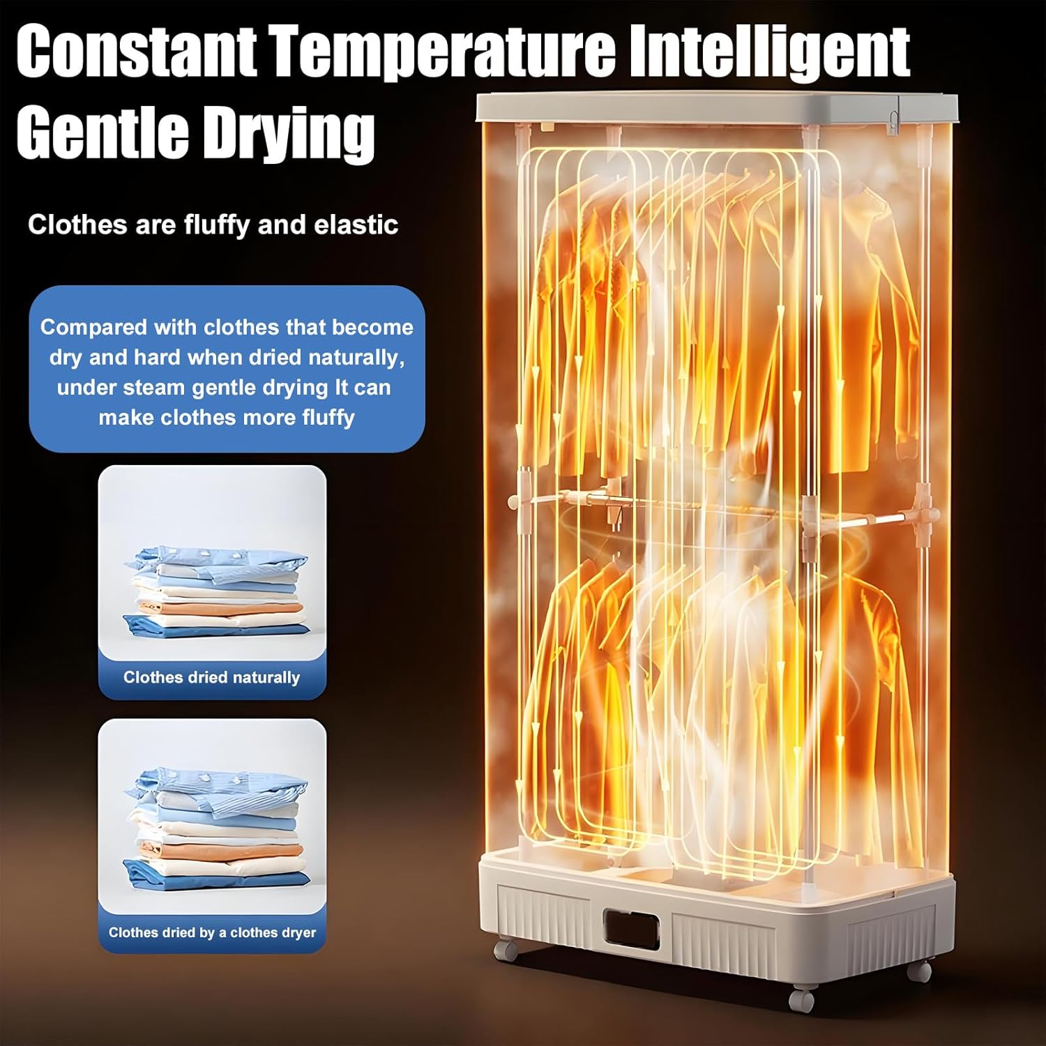 Energy Saving Travel Clothes Dryer Large Capacity With Touch Control, Perfect For Dorms Small Spaces, 1300w Foldable Garment Dryer, 3D Hot Air Circulation 65°C Gentle Drying