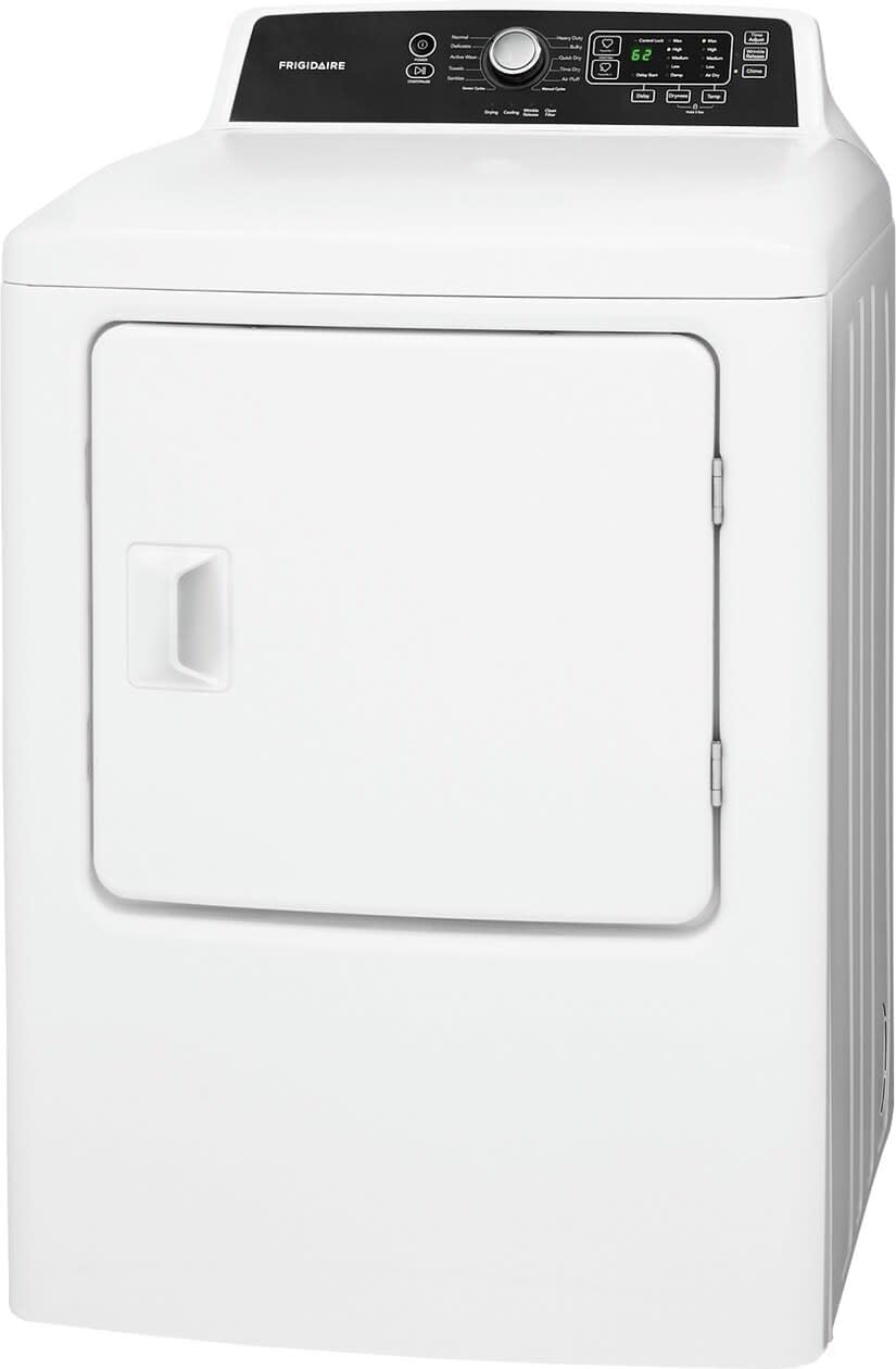 Frigidaire FFRG4120SW 6.7 cu. ft. Large Capacity Free Standing Gas Dryer, 10 dry cycles, Quick Dry, Active Wear, Sanitize, Eco Dry, Anti-Wrinkle, Reversible Door option, in White