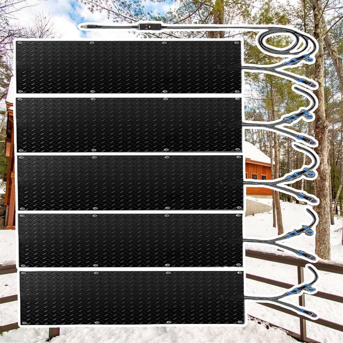 Snow Melting Walkway Mat, 1/2/3/4/5 pcs No-Slip Rubber Outdoor Heated Walkway Mat, Outdoor Stairs- Non-Slip Winter Removal and Ice Melt Products -Heating Entrance(5 Pcs,10x48in/(25.4x121.9 cm)