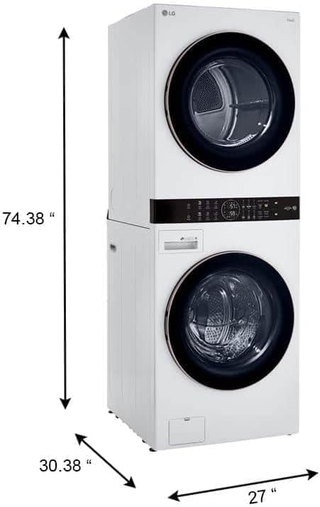 LG WashTower Stacked Smart Laundry Center 4.5 Cu.Ft. Front Load Washer & 7.4 Cu.Ft. Gas Dryer in White WKG101HWA