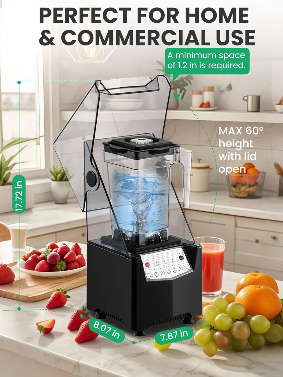 Huanyu Commercial Blender 1000W 2L with Noise-Reduction Cover & Speed Control 4-in-1 Multifunctional for Juice/Soy Milk/Ice/Nuts Grinding