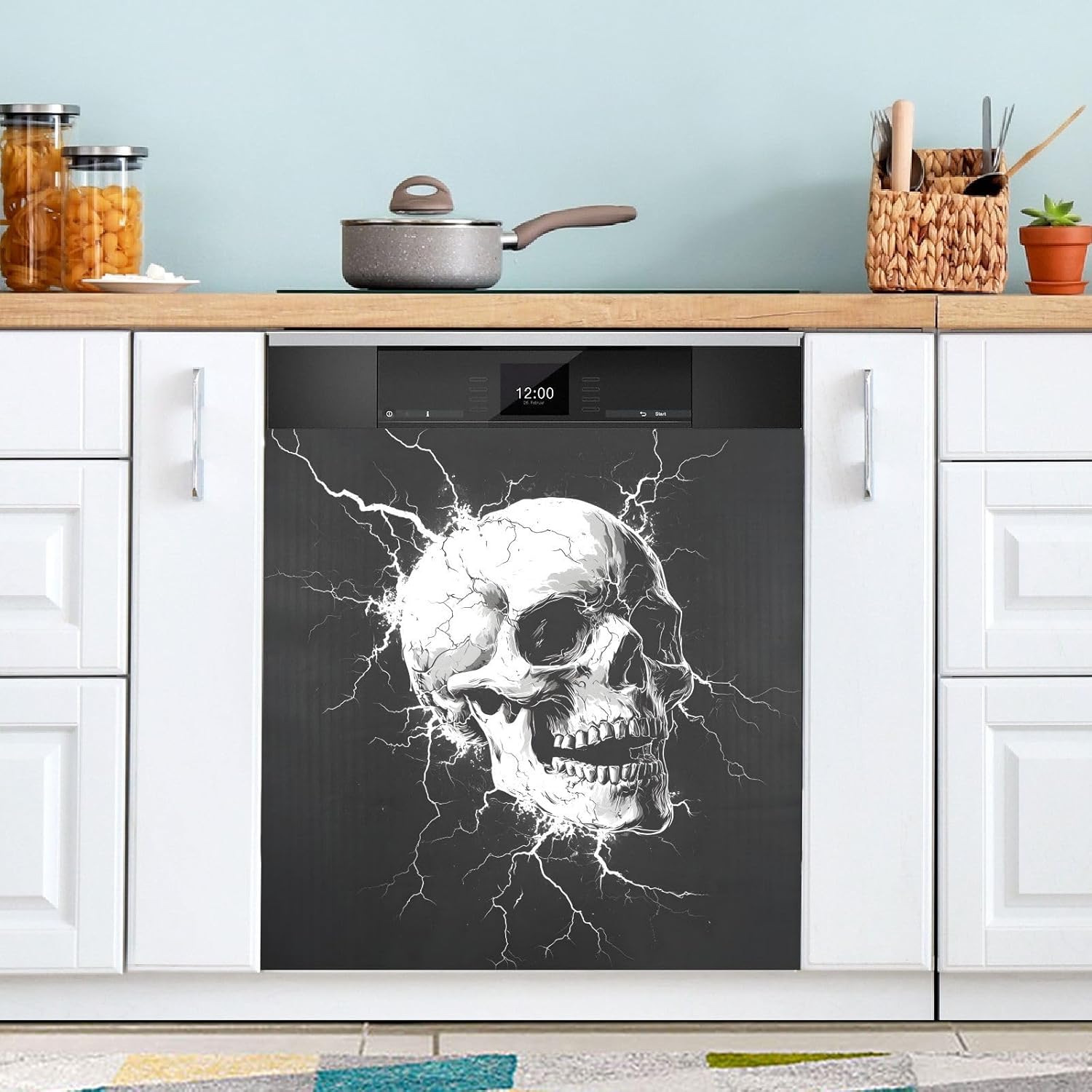 Dishwasher Magnet Cover Large Magnetic Stickers Lightning White Skull Front Dishwasher Cover Reusable Decal for Home Kitchen Anti-Scratch Refrigerator Decorative Lid Washing Machine Laundry 23