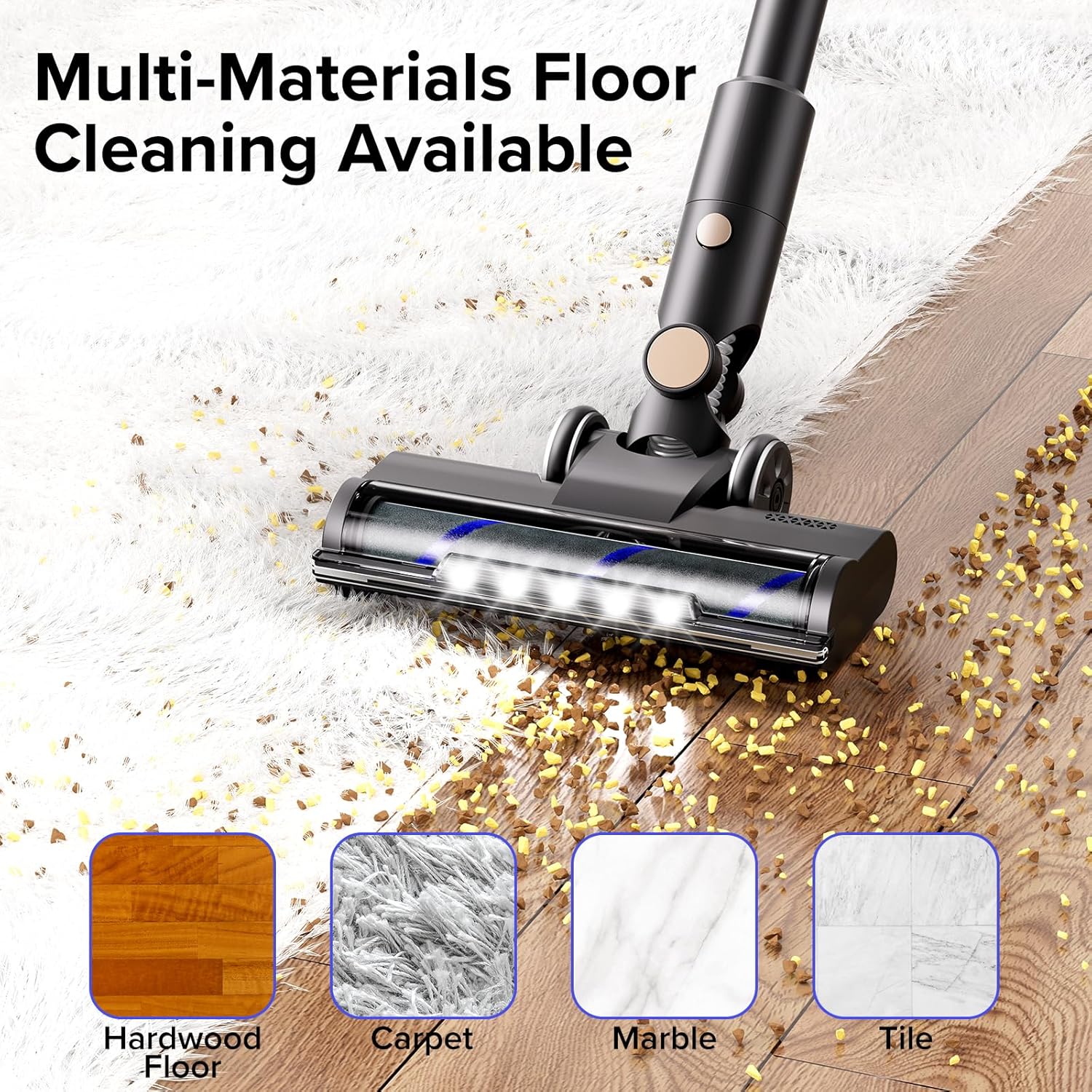 Cordless Vacuum Cleaner, Handheld Lightweight Stick Vacuum with LED Control Panel, 2 Cleaning Modes, Powerful Suction, Rechargeable Cordless Vacuum for Hardwood Floor, Tile, Carpet, Pet Hair