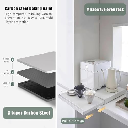 Steel Microwave Stand Countertop with Pull-Out Tray,Kitchen Countertop Pull-Out Organizer,Coffee Tray, Microwave Oven Bottom Rack for Kitchen
