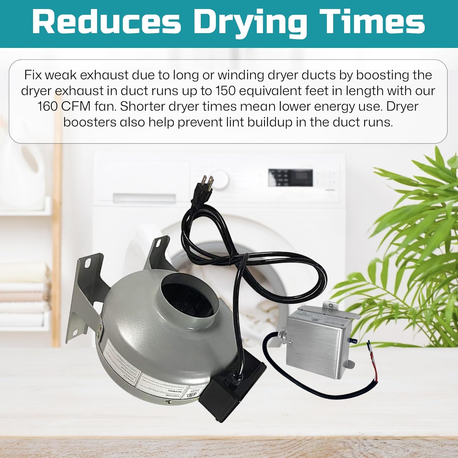 Tjernlund M-4DBT Automatic Dryer Duct Booster Exhaust Fan for Clothes Dryers