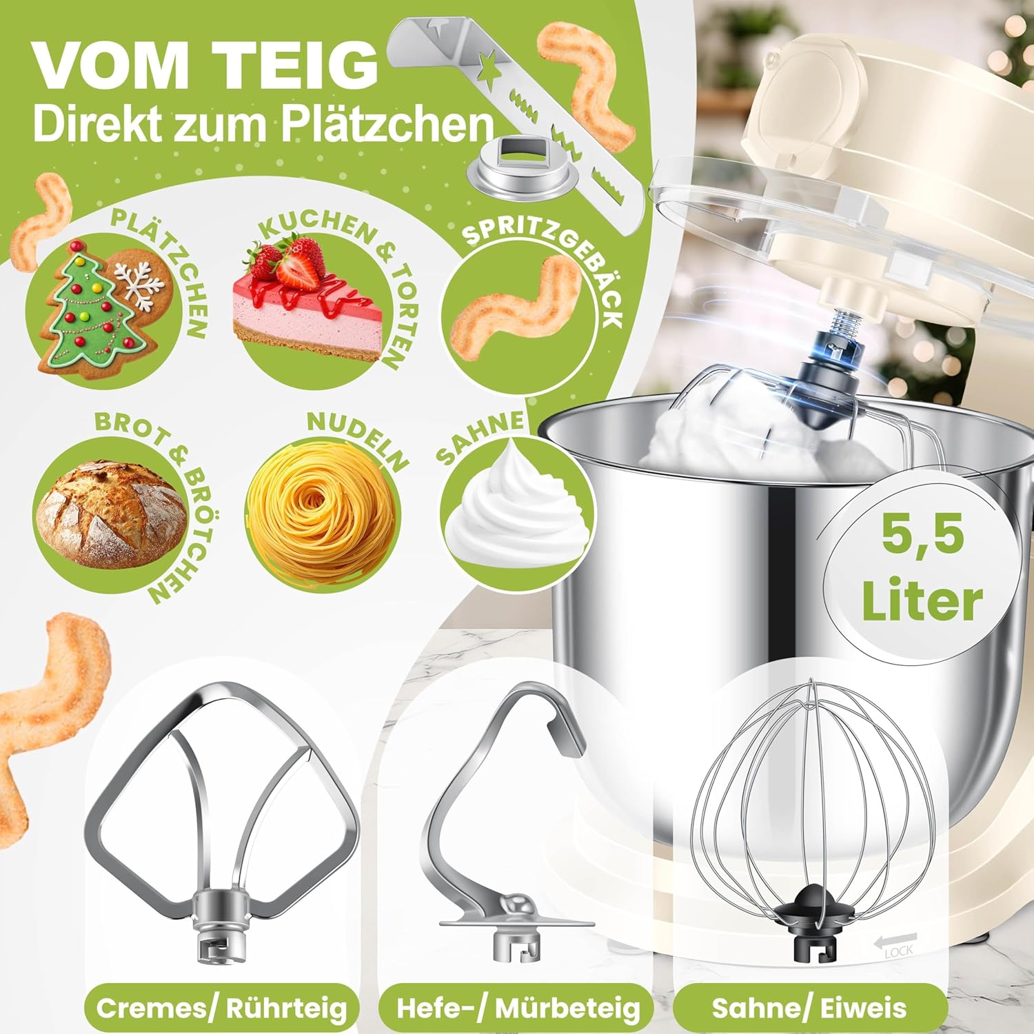 KESSER® K-KM 3000 Universal 3-in-1 Food Processor with Meat Grinder, Kneader | Multi-Function Blender | 1.5L Juice Extractor, Sausage Kit, Pasta and Biscuit Moulds, Cream