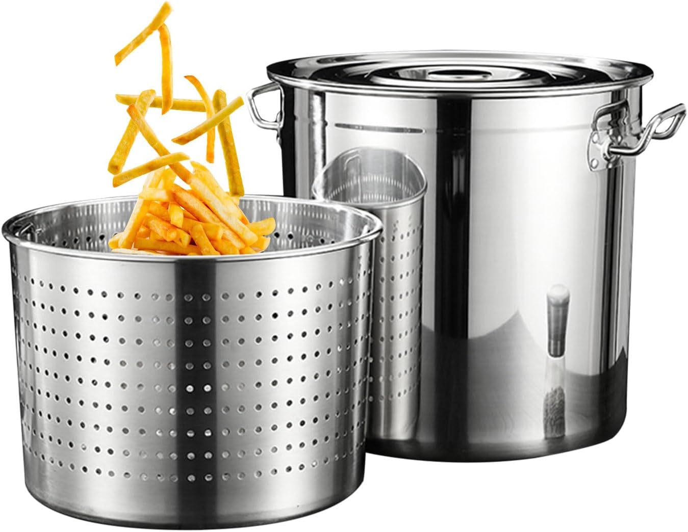 AIZYR Soup Pot Turkey Fryer Pot with Basket Stainless Steel Soup Bucket Cooking Pot for Crawfish, Crab, Lobster, Shrimp and Turkey Fryer,45cmx45cm