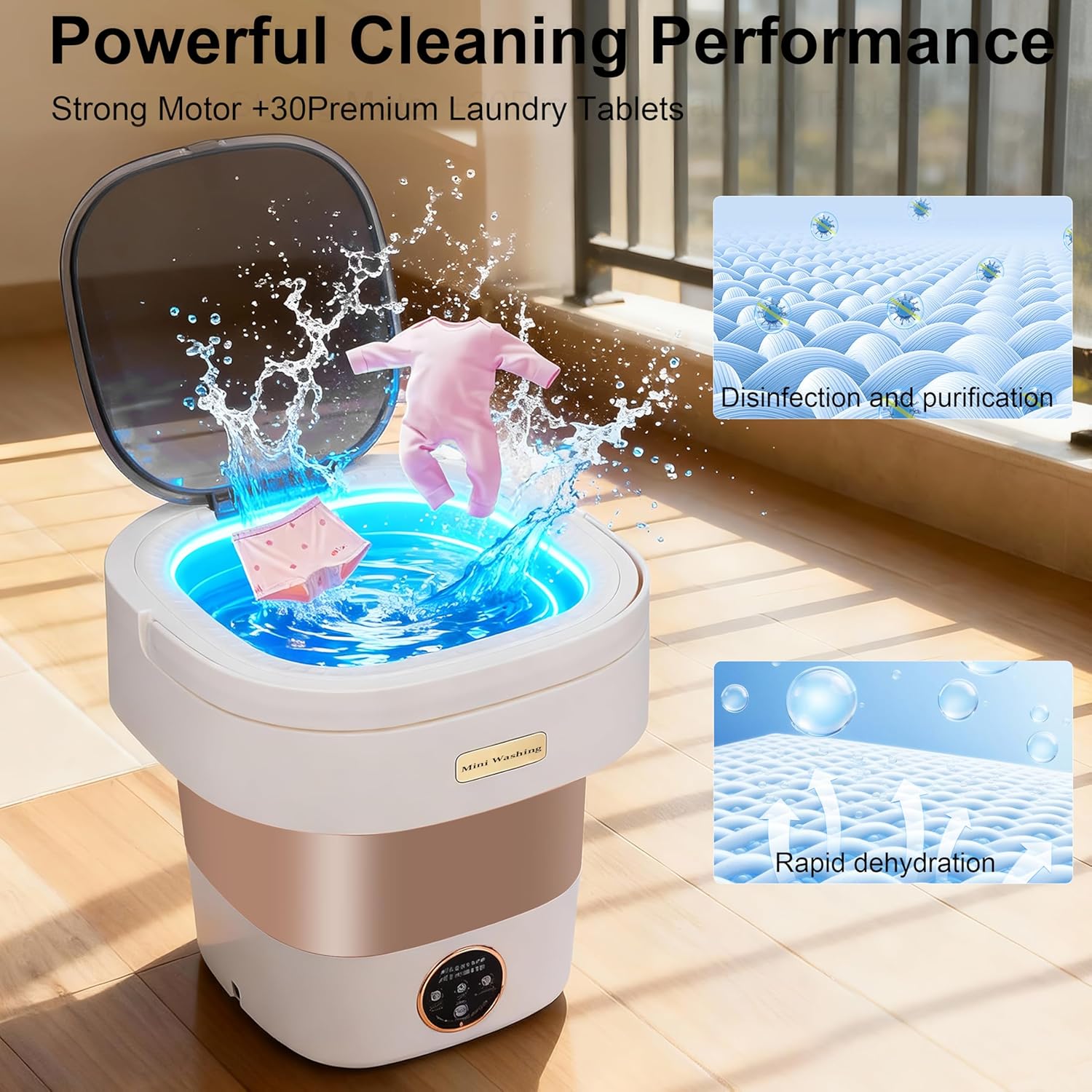 16L Portable Washing Machine with 30 Laundry Tablets, Mini Foldable Washer for Underwear Baby Clothes Socks, 3 Washing Modes, Portable Washer Ideal for Dorms, Apartments, RVs & Camping
