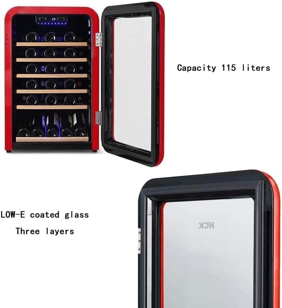 Retro Wine Cooler with 49-Bottle Capacity, Thermostatic Compressor Ice Bar, Independent Wine Cellar with Transparent Glass Door, Beverage Refrigerator (Red)