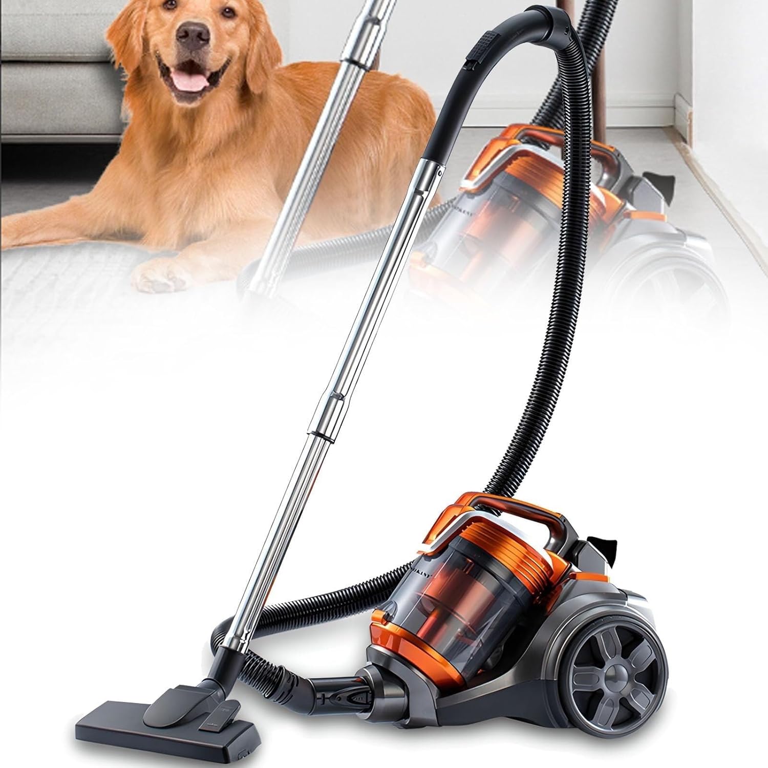 Cylinder Vacuum Cleaner, 3600W Cyclonic Carpet and Hard Floor Cleaner, Lightweight and Low Noise