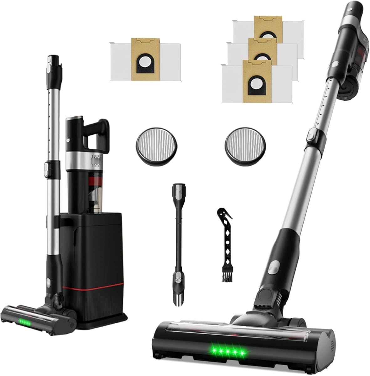 soges Auto-Empty & Self-Charging Cordless Stick Vacuum Cleaner with HEPA Enclosed Barrier System, Lightweight Handheld for Pet Hair, Carpets, Hard Floors, Up to 45 Min Runtime, Charging Dock Included