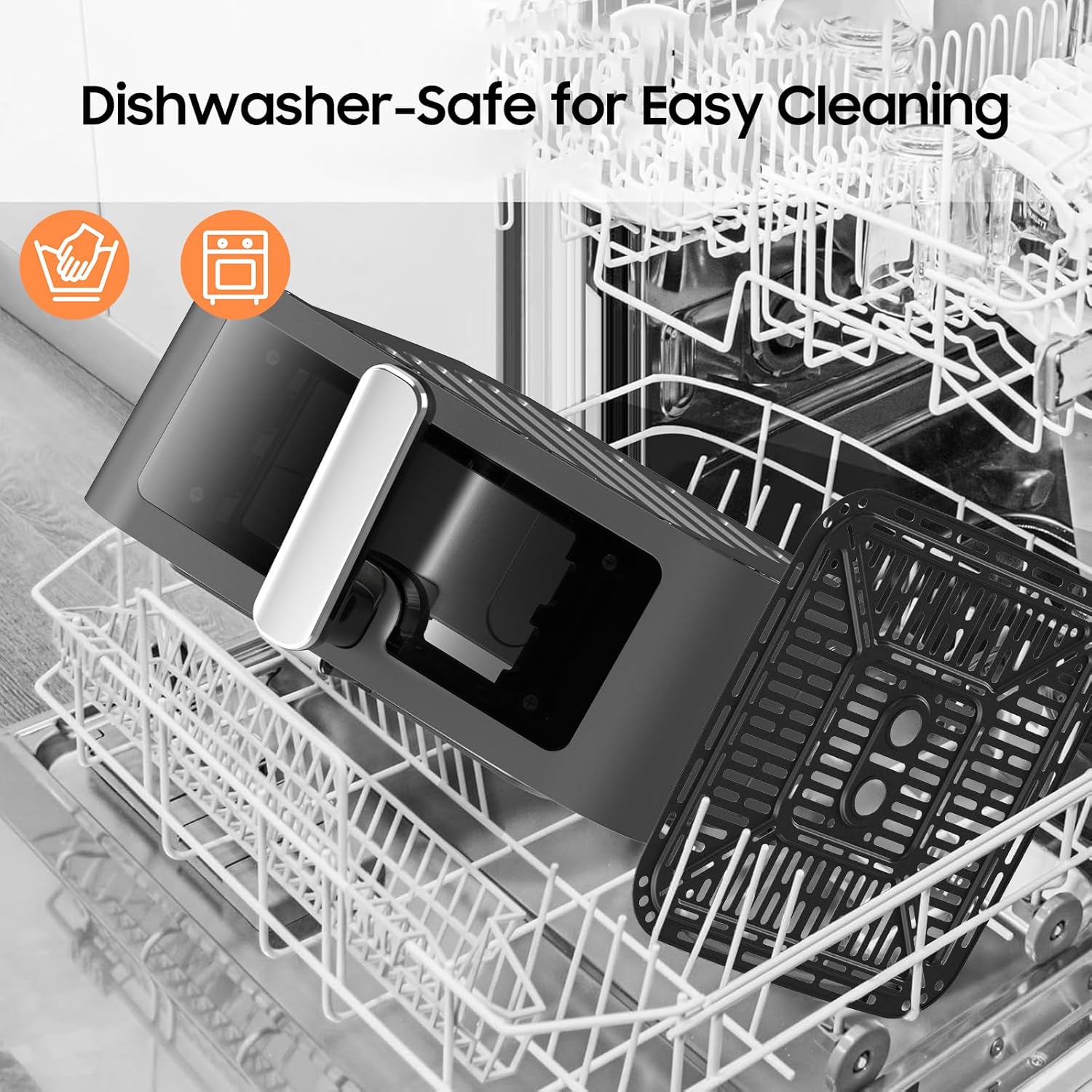 Iceagle Stainless Steel Air Fryer 9 Quart - Airfryer XXL with Large Viewing Window, Dual Heating Elements, 12-in-1 Function to Roast, Bake, Broil, Defrost, Reheat, Dishwasher-Safe Parts, 1700W, Siver