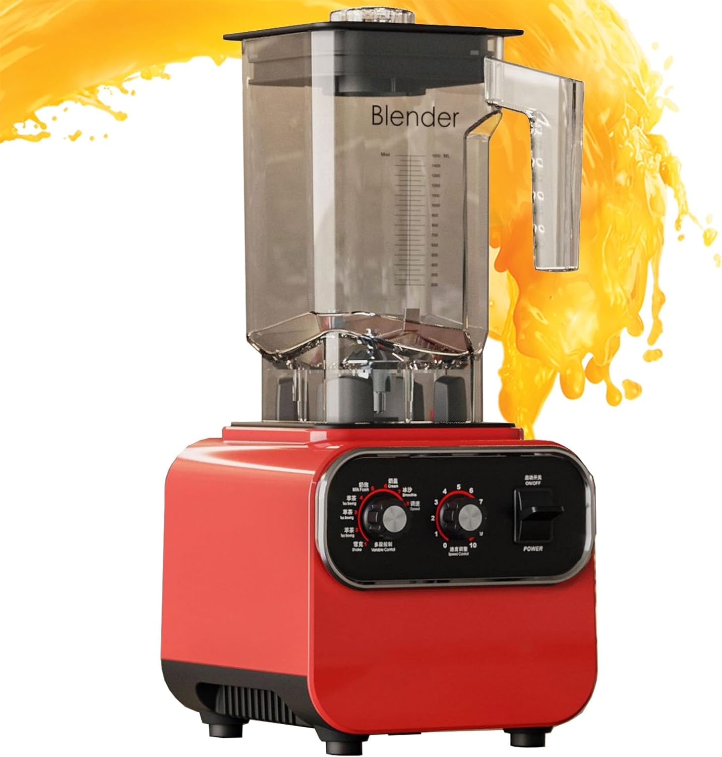 Power Max Professional Performance Blender for Shakes & Smoothies, Ice Mashing & Crushing, 2L BPA Free Glass Jar, 1600 Watts, 8 Stainless Steel Blades (Color : Red, Size:, 110V