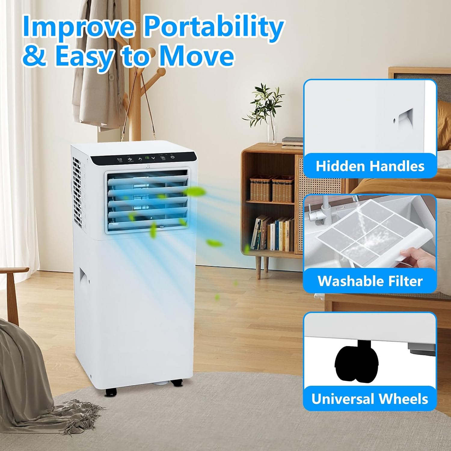 8000 BTU Portable Air Conditioner, 3 In 1 AC Unit Cooling Up to 350 Sq.Ft, Small Air Cooler, Dehumidifier and Fan, Indoor Air Conditioner with Remote, Led Display, Mount Kit, White