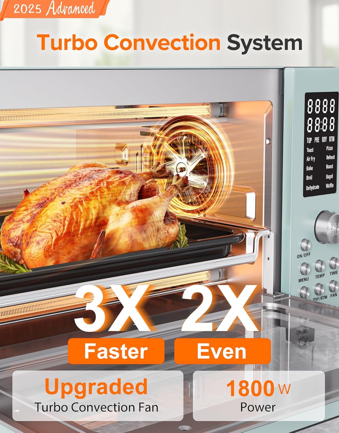 Nuwave Bravo Pro Smart Air Fryer Toaster Oven Combo, Airfryer Convection Oven Countertop, 10-in-1 Functions with Quicker & Even Crisp Technology, 1800W, 50-450°F, PFAS-Free, 21QT, Mint