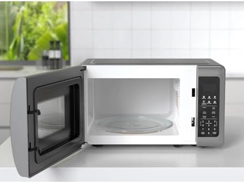Compact 0.7 Cu Ft Countertop Microwave Oven with Mirror Finish - 700 Watts, 10 Power Levels, 6 Pre-Programmed Settings