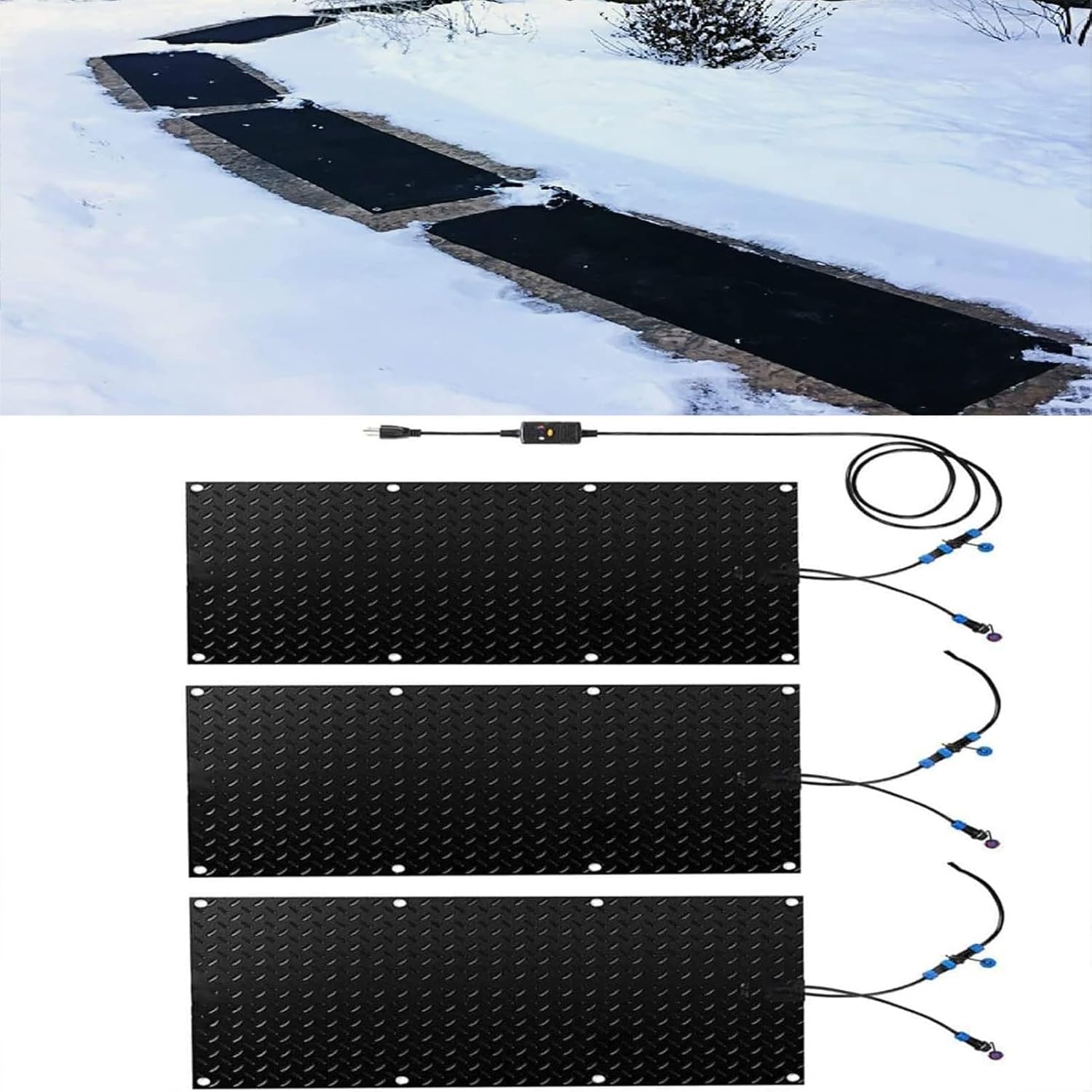 Heated Snow and Ice Melting Mats for Entrances, 1/2/3/4/5 pcs Snowmelt Heated Walkway Mats, Anti-Slip Snow Melting Mats Outdoor, Snow-Melting Stair Mat Comes with P(4 Pcs-12x48in/(30x120cm))