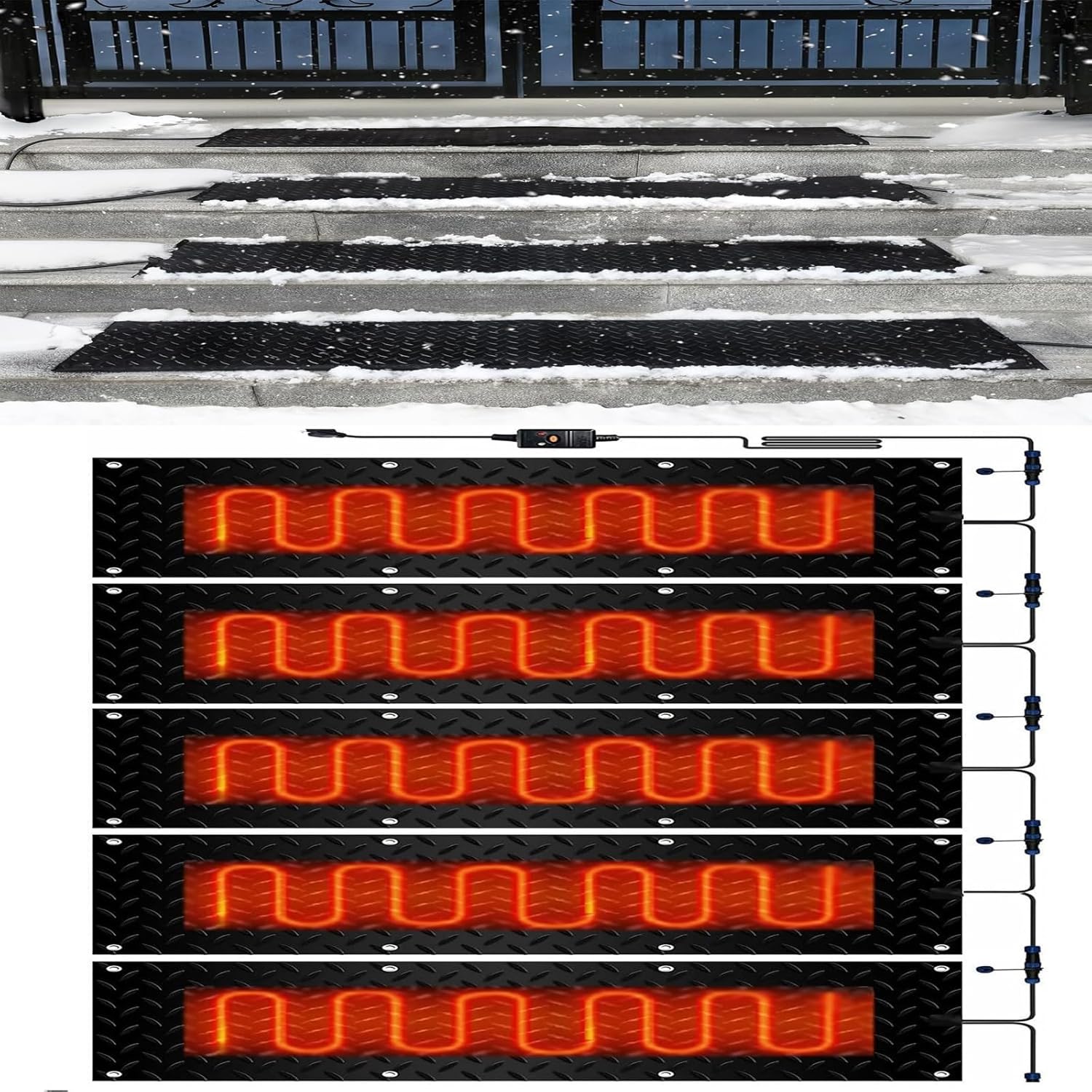 Heated Snow Melting Mats for Entrances, Roof Heated Outdoor Mats, Non-Slip Winter Outdoor Snow Mat,Winter Removal and Ice Melt Products,5 Pcs-40x160cm/15.7x63in