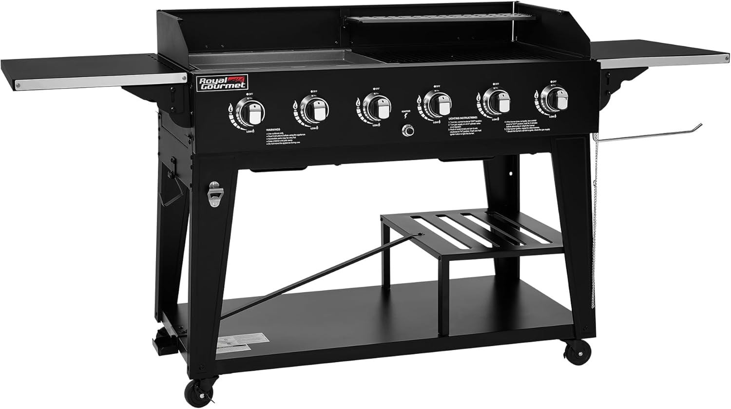 Royal Gourmet GD601B 6-Burner Gas Grill and Griddle Combo, Large Cooking Capacity Propane Grill & Griddle 2-in-1, 78,000 BTU Output for Back Yard, Garden, Family Party, BBQ, Black