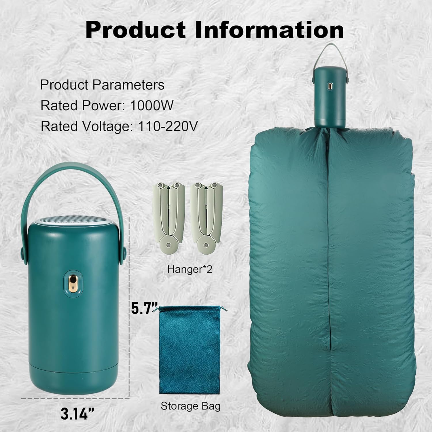 OUEST Portable Mini Clothes Dryer for Apartment, RV,Travel ，Compact Dryer, Sturdy, Easy to use, for Light Clothing Underwear, Baby Clothes-Green