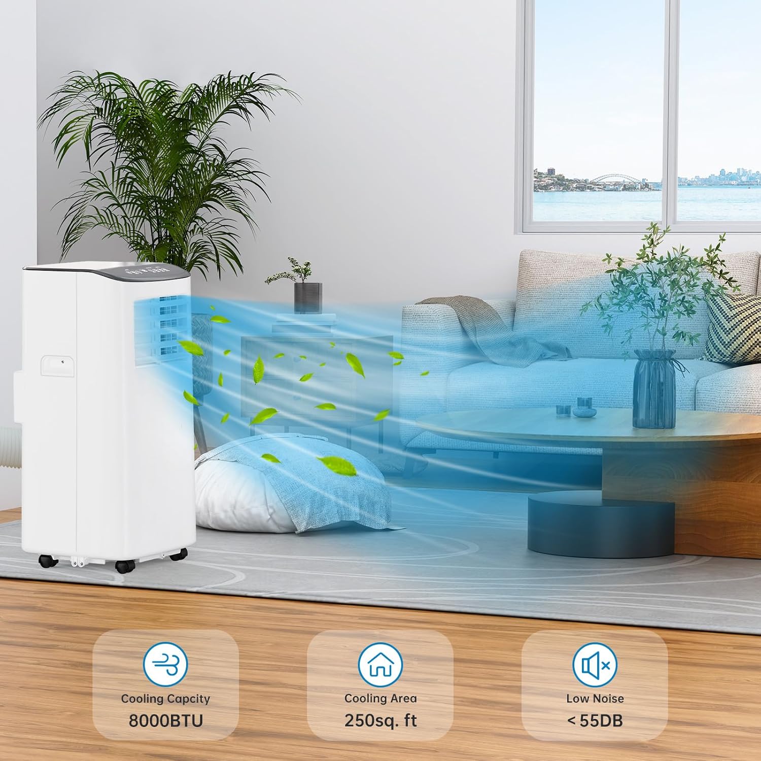 8,000 BTUs Portable Air Conditioner, 3-In-1 Room Air Conditioner with Fan & Dehumidifier Modes, Cools for 350 Sq.Ft, Remote Control & 24H Timer, Standing AC Conditioning for Bedroom, Office and Home