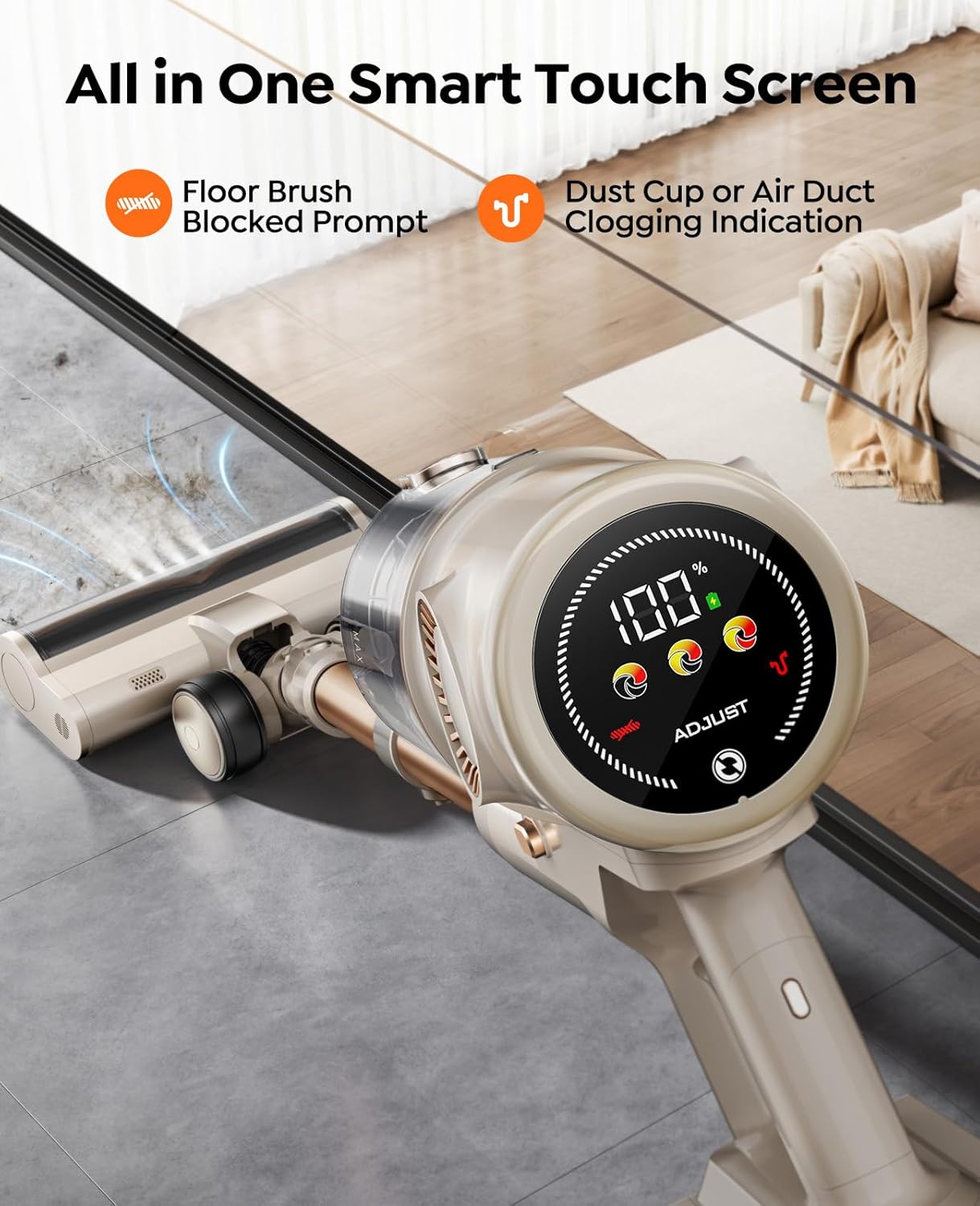 Cordless Vacuum Cleaner,80Mins/50kpa/600W Vacuum Cleaners for Home,Stick Vacuums with Self-Standing,Touch Screen,LED Headlights, Anti-Tangle,Rechargeable,Lightweight,for Carpet,Hard Floor, Pet Hair