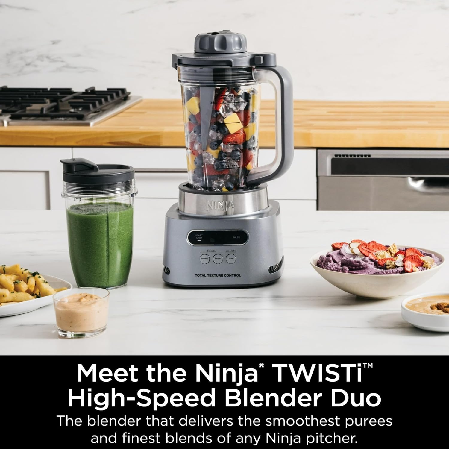 Ninja TWISTI Blender, Smoothies, Frozen Drinks, 3 Auto-iQ Preset Programs, 1500PW, 34 Oz, SS150 Silver