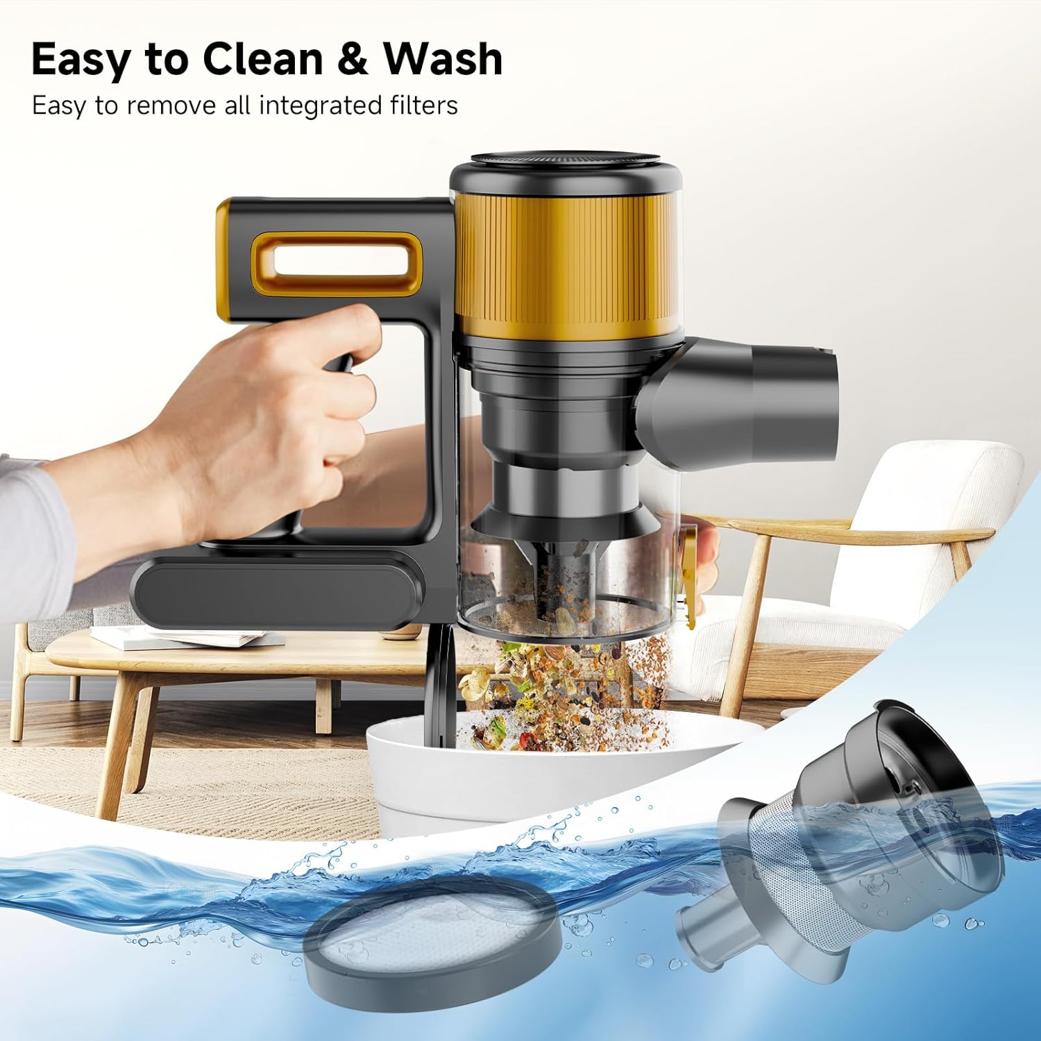 Cordless Vacuum Cleaner, Powerful Stick Vacuum with 55min Runtime, Anti-Tangle Vacuum Cleaners for Home, 1.5L Dust Cup, Rechargeable Lightweight Vacuum for Hardwood Floor Carpet Pet Hair,N509