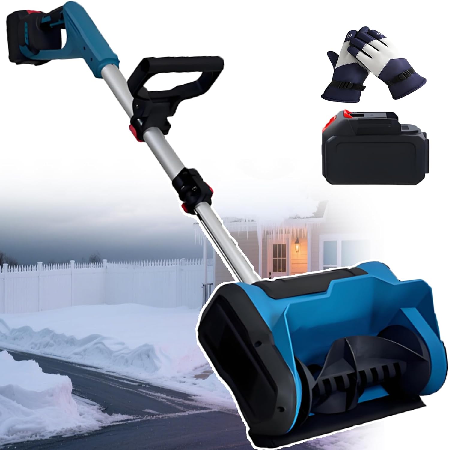 Protable Electric Snow Shovel - Snow Blower Cordless, 600w Brushless Motor + 30 Minutes of Battery Life, Retractable Length, 25.4cm (10in) Cleaning Width & 16cm (6.3in) Depth 2batteries