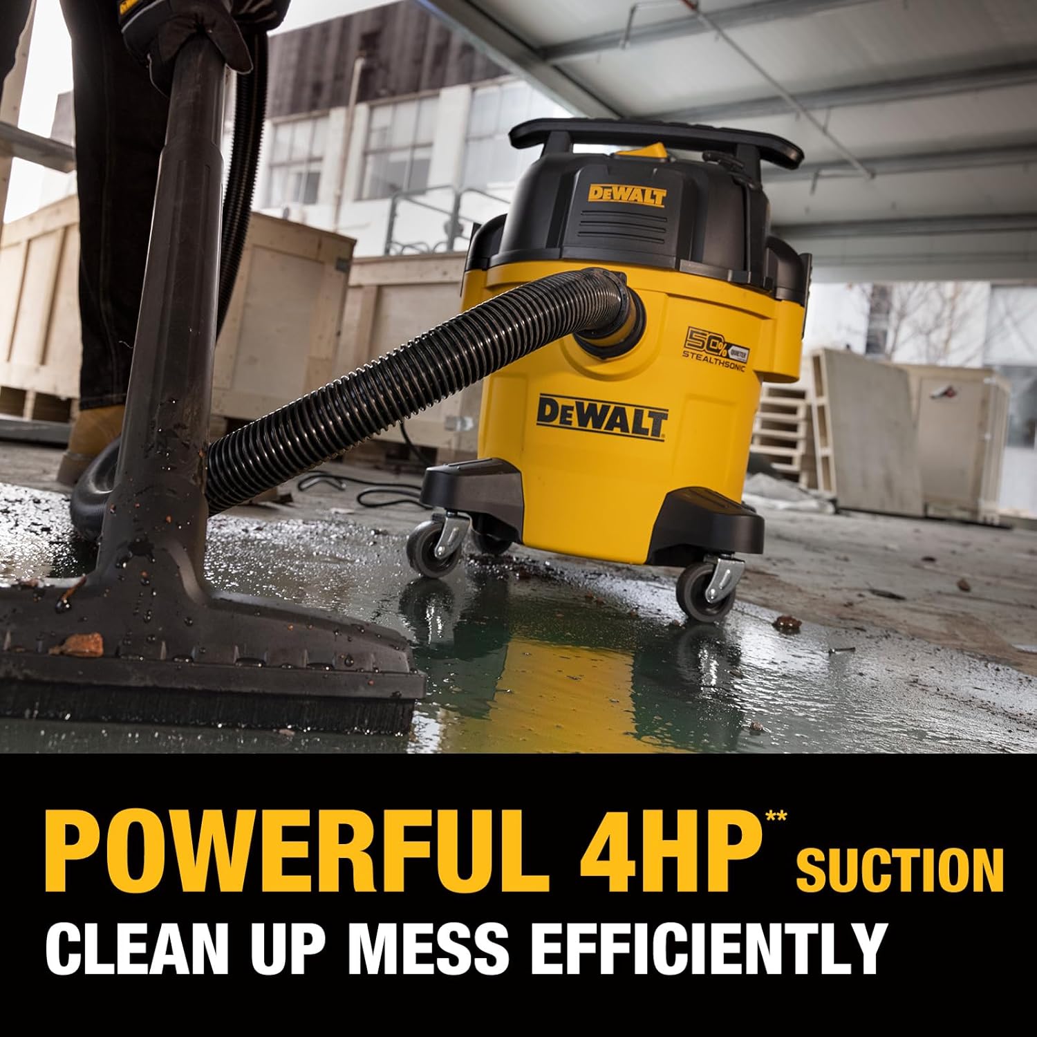 DEWALT 5 Gallon STEALTHSONIC Ultra-Quiet Wet/Dry Shop Vac, 4 Peak HP Powerful Suction, Built for Long-Lasting Performance, Portable Vacuum for Garage, Workshop & Jobsite, DXV05P-QT