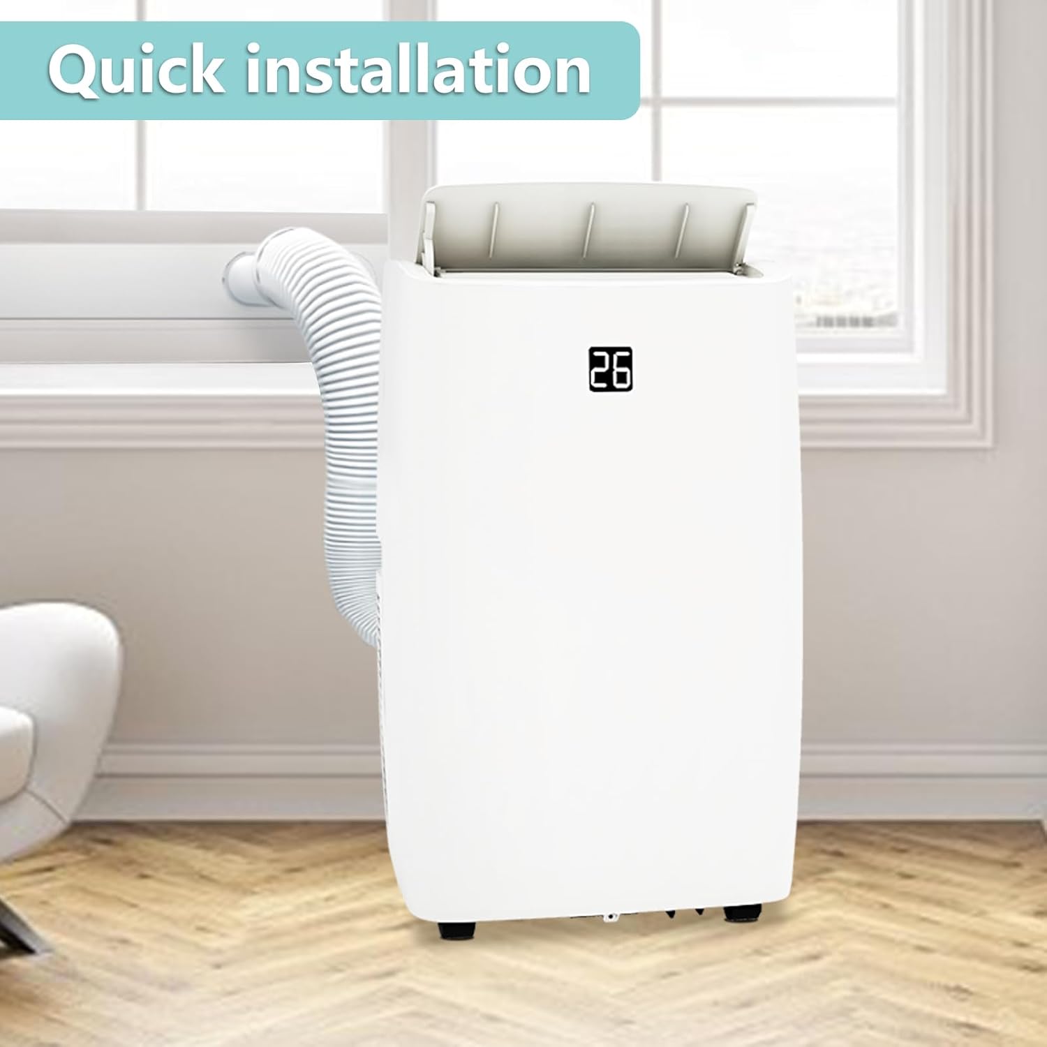 Portable Air Conditioner 12000 BTU, Quiet 52dB Operation, Adjustable Fan Speeds, Room Air Conditioner with Remote Control, Ideal for Home & Office