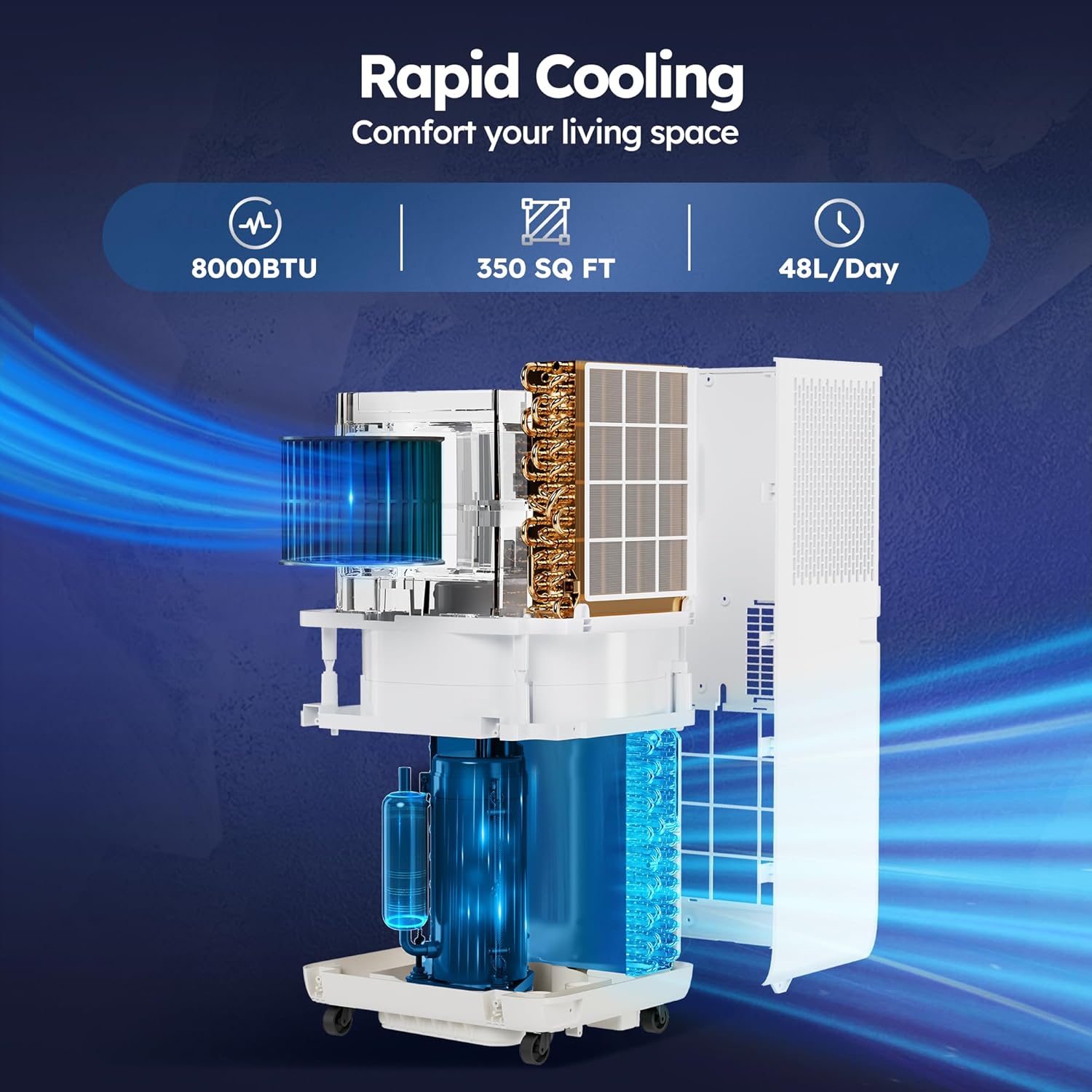 8,000 BTU Portable Air Conditioner with Smart Wi-fi APP, 3 Modes 2 Speeds Portable AC Unit with APP, Fast Cooling/Energy Saving/Remote Control/24Hrs Timer for Bedroom/Dorms/Office