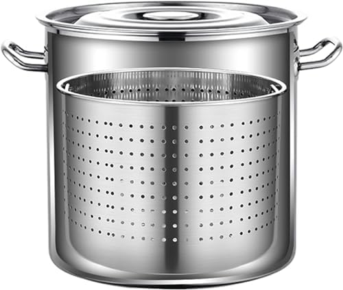 Heavy Duty Stockpot for Crawfish Seafood Turkey Fryer Pot with Strainer Basket Stainless Steel Commercial Clam Steamer Bucket Cookware for Home Outdoor / 27Qt(63Qt)