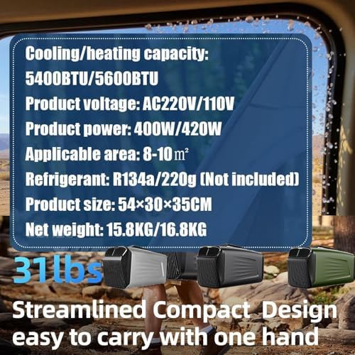 4-in-1 Portable Air Conditioner 5400BTU Cooling & 5600BTU Heating, Energy-Efficient AC Unit with Dehumidifier, Fan & Sleep Mode for Home, RVs & Camping, Green