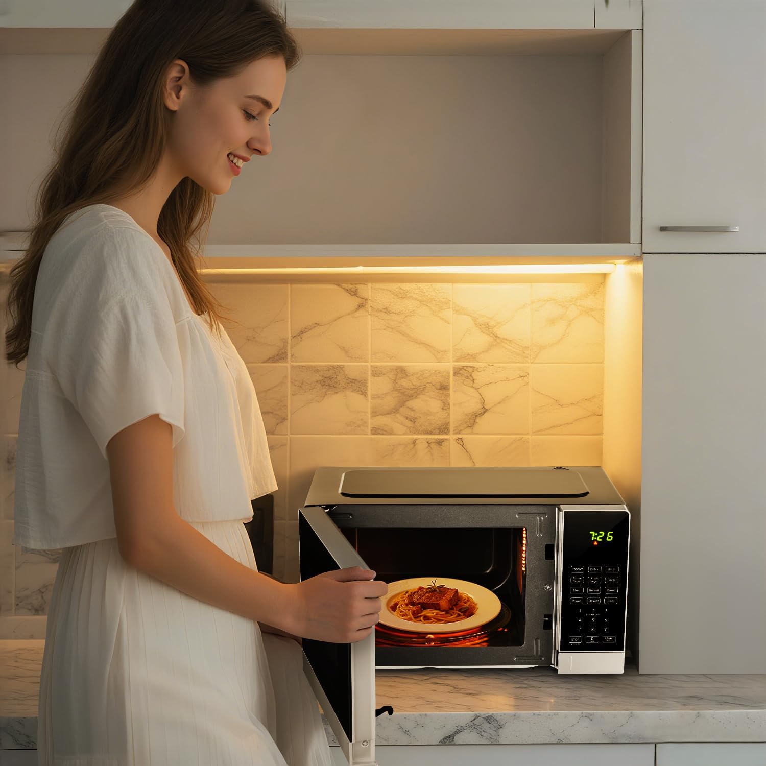 AMZCHEF Small Microwave Oven with 9 Auto Menus & Child Lock, LED Lighting, 0.7 Cu Ft, 700W - Kitchen Appliances Easy Cleaning,Suitable for Gifts,Quick Cooking For Family and Company Gatherings