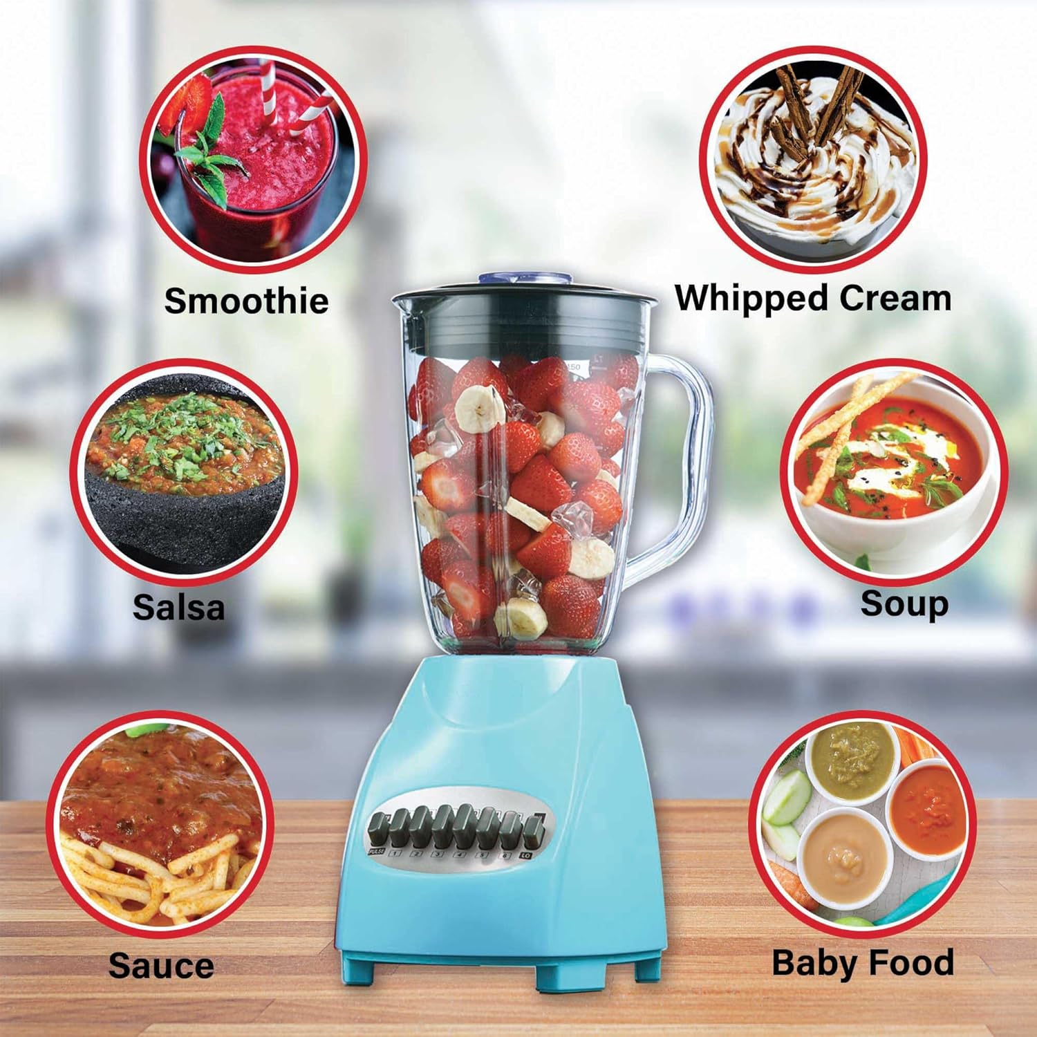 12-Speed Countertop Blender with Pulse Function – 50oz BPA-Free Jar, Stainless Steel Blades, Ice Crusher & Smoothie Maker, 350W Kitchen Blender (Blue)