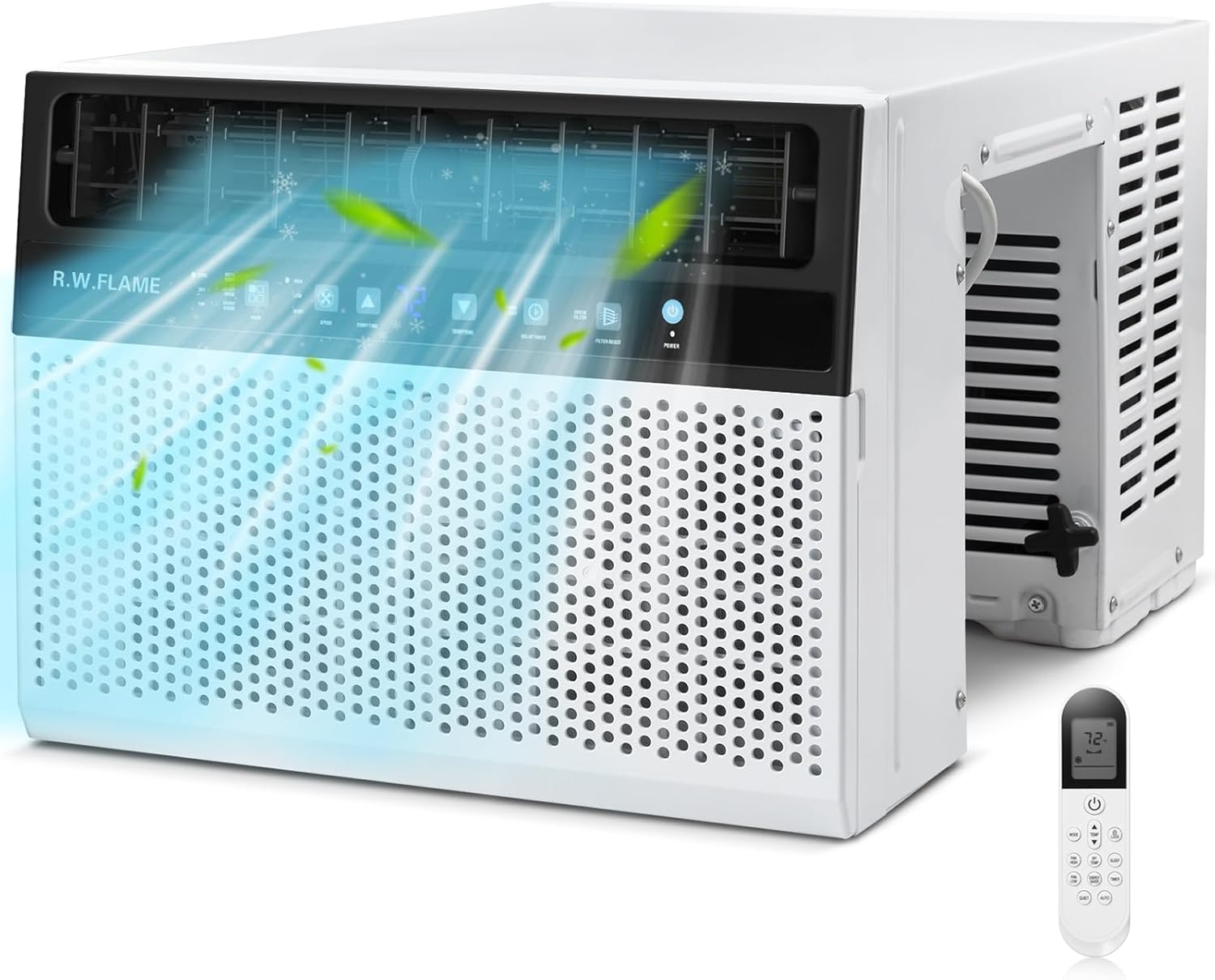 R.W.FLAME Window Air Conditioner 10,000 BTU, 6 in 1 U Shaped Window AC unit with Remote Control, Fast Cooling Up to 450 Sq.Ft. Thermostat Control/Timmer/Energy Saving,White