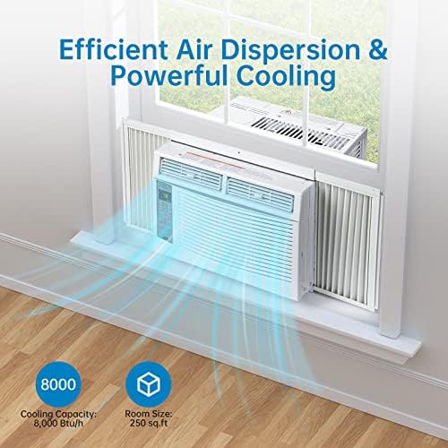 6,000 BTU Smart Window Air Conditioner – WiFi & Remote Control for 250 Sq.Ft Rooms | 50dB Quiet Operation, 24H Timer, 115V & Quick Installation