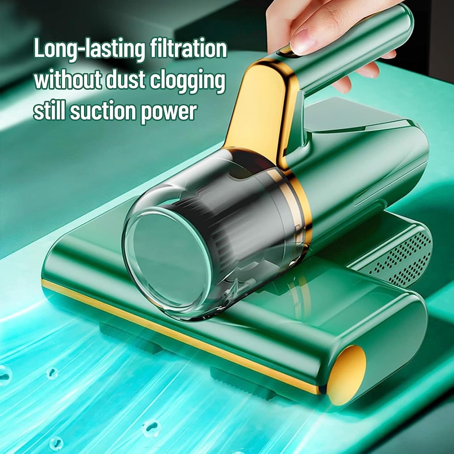 Bed Vacuum Cleaner Uv Sanitizing, 3-in-1 Wireless Matress Vacuum High-Frequency Vibration, Uv Lighting Handheld Vacuum for Bed Effectively Clean Up Bed, Dust and Pet Hair,Green