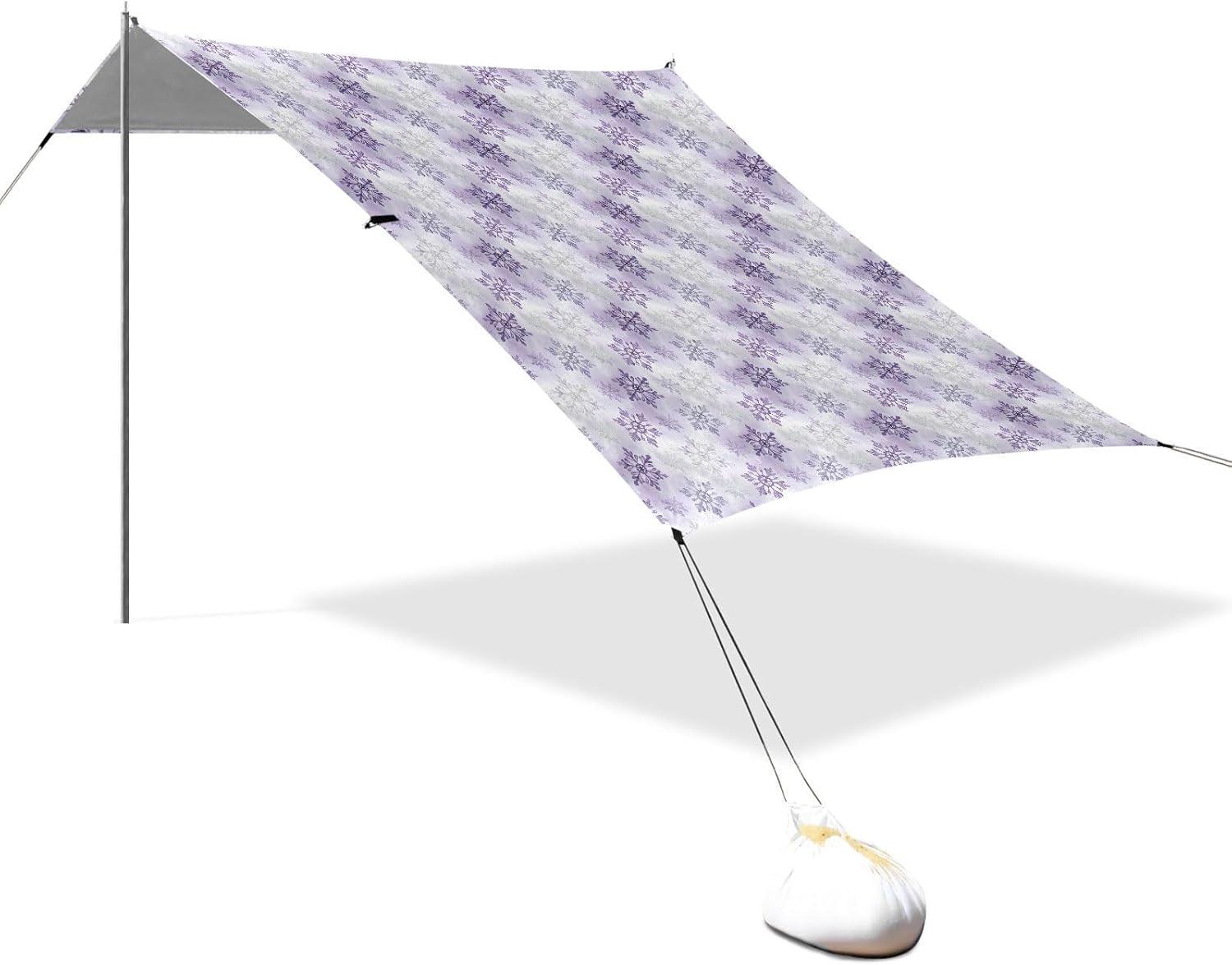Christmas Purple Snowflake Pattern Waterproof Beach Tent & Canopy for Camping, Picnics, Backyard & Fishing UPF50+ Protection Sun Shelter with Sand Shovel, Sandbags