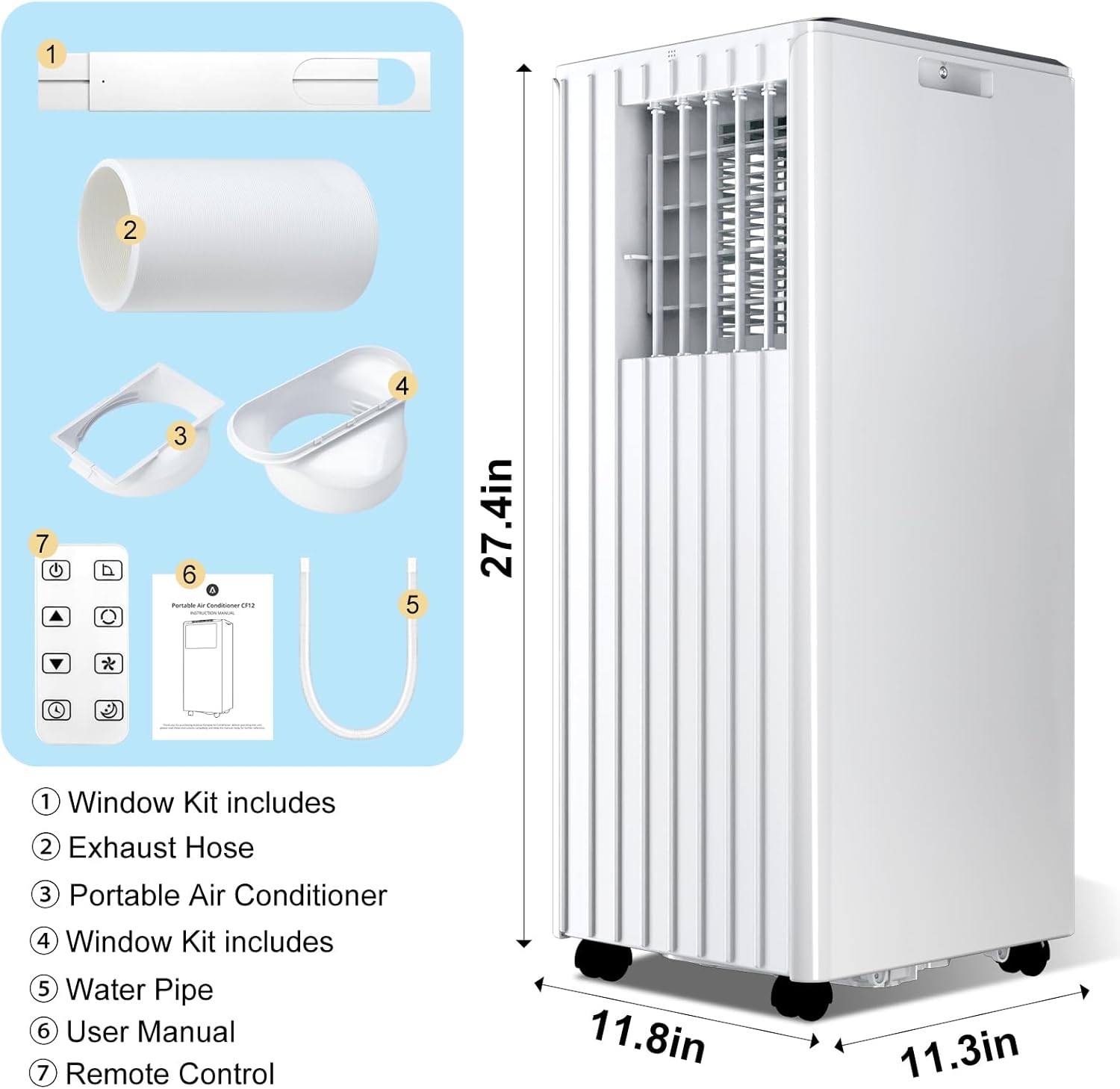 8000Btu Portable Air Conditioner, 3 in 1 portable ac unit with fan, dehumidification, cooling 350sq.ft, room air conditioners with smart control, remote control, ultrafiltration dust removal