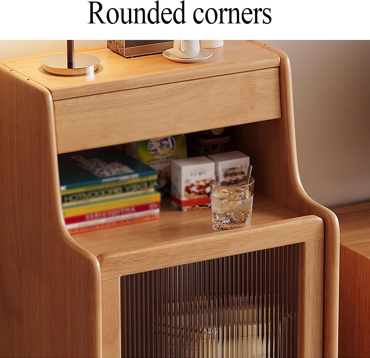 ANINGT Storage Cabinet with Doors and Drawers Robot Vacuum Hidden Cabinet, Modern Wooden Side Table with Removable Shelves (Natural, 50cm x 45cm x 90cm, Bedroom/Living Room)