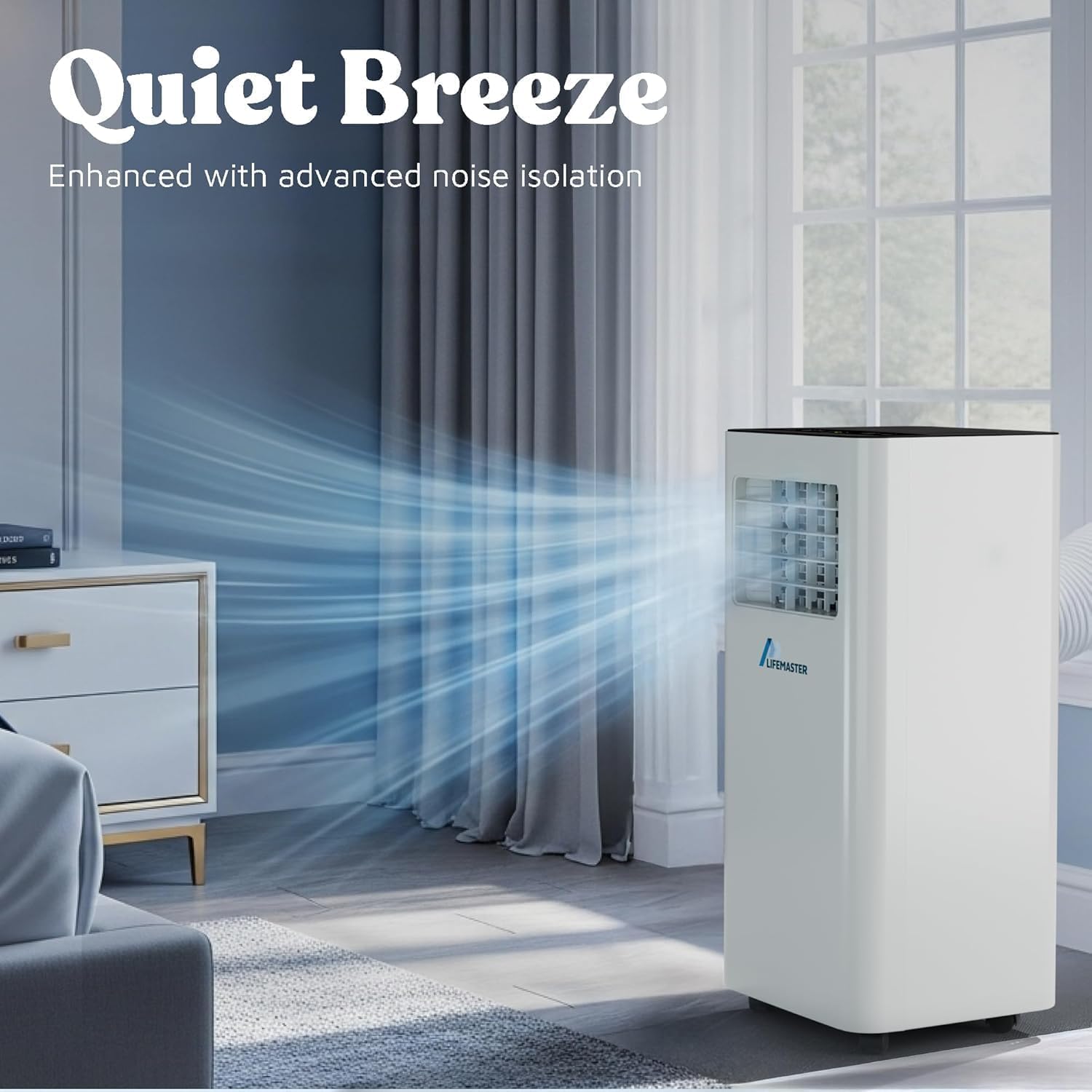 Lifemaster 14,000 BTU Dual Hose Portable Air Conditioner for 600 square feet rooms with 3 Operation Modes Dehumidifier, Cooling, and Fan, Suitable for Home, Office, School, & Business Rooms