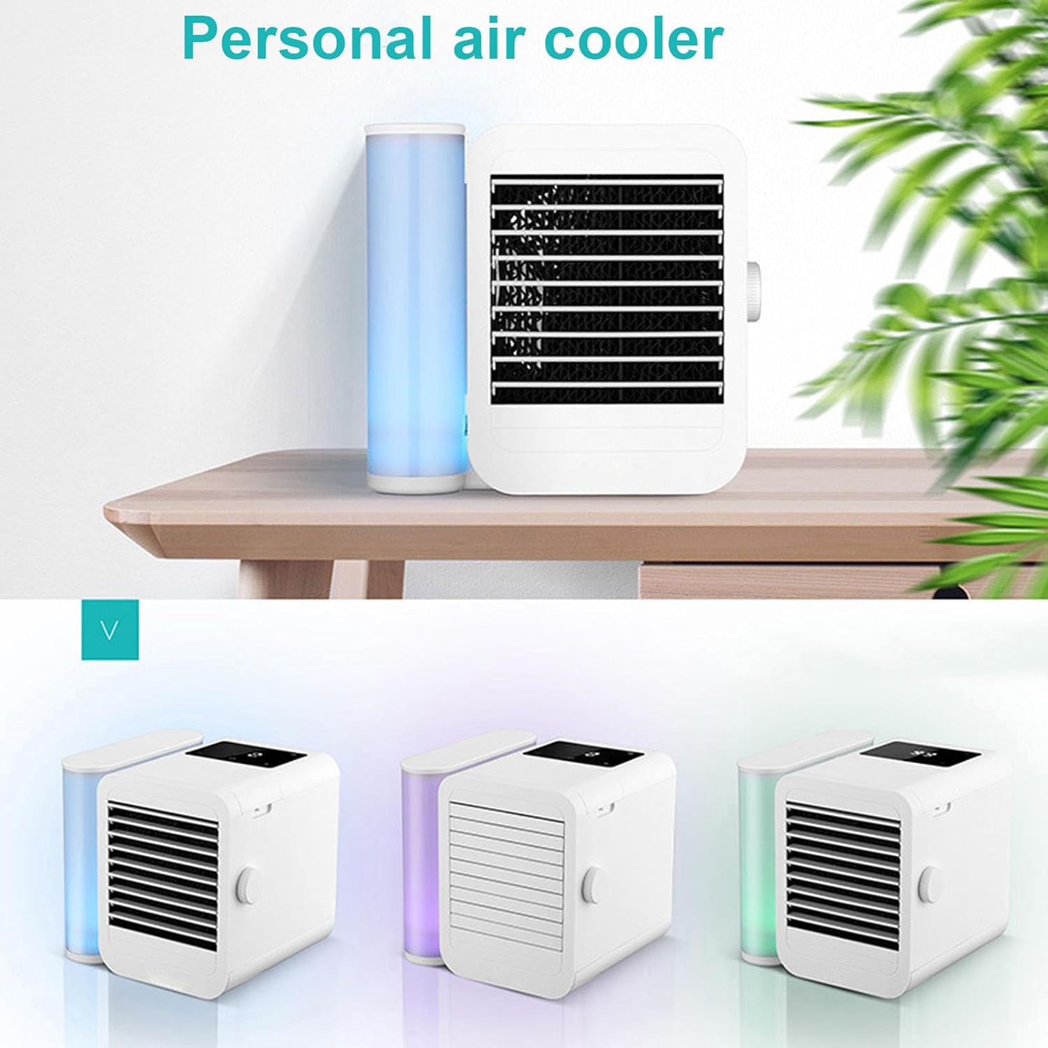 Desktop AC Unit, Portable Air Conditioner with Adjustable Wind Speed, USB Type C Interface, LED Touchscreen, Quiet Cooling Fan for Bedroom or Office