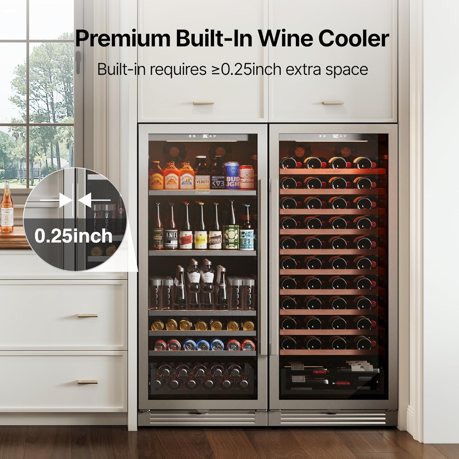 Ca'Lefort 48 Inch Wine and Beverage Fridge, 238 Can and 90 Bottle Wine Cooler Refrigerator, 34-65°F Fridge with Glass Door, 3 LED Built-in/Freestanding for Bar/Kitchen/Resterant (2 Pack Cooler)