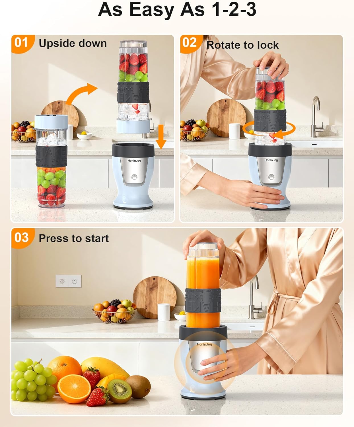 Smoothie Blender, 650W Personal Blenders for Shakes and Smoothies with Grinder Cup & 2 BPA-Free Portable Cups (20oz+14oz), Portable Blender for Juices, Smoothies Maker for Kitchen, Blue