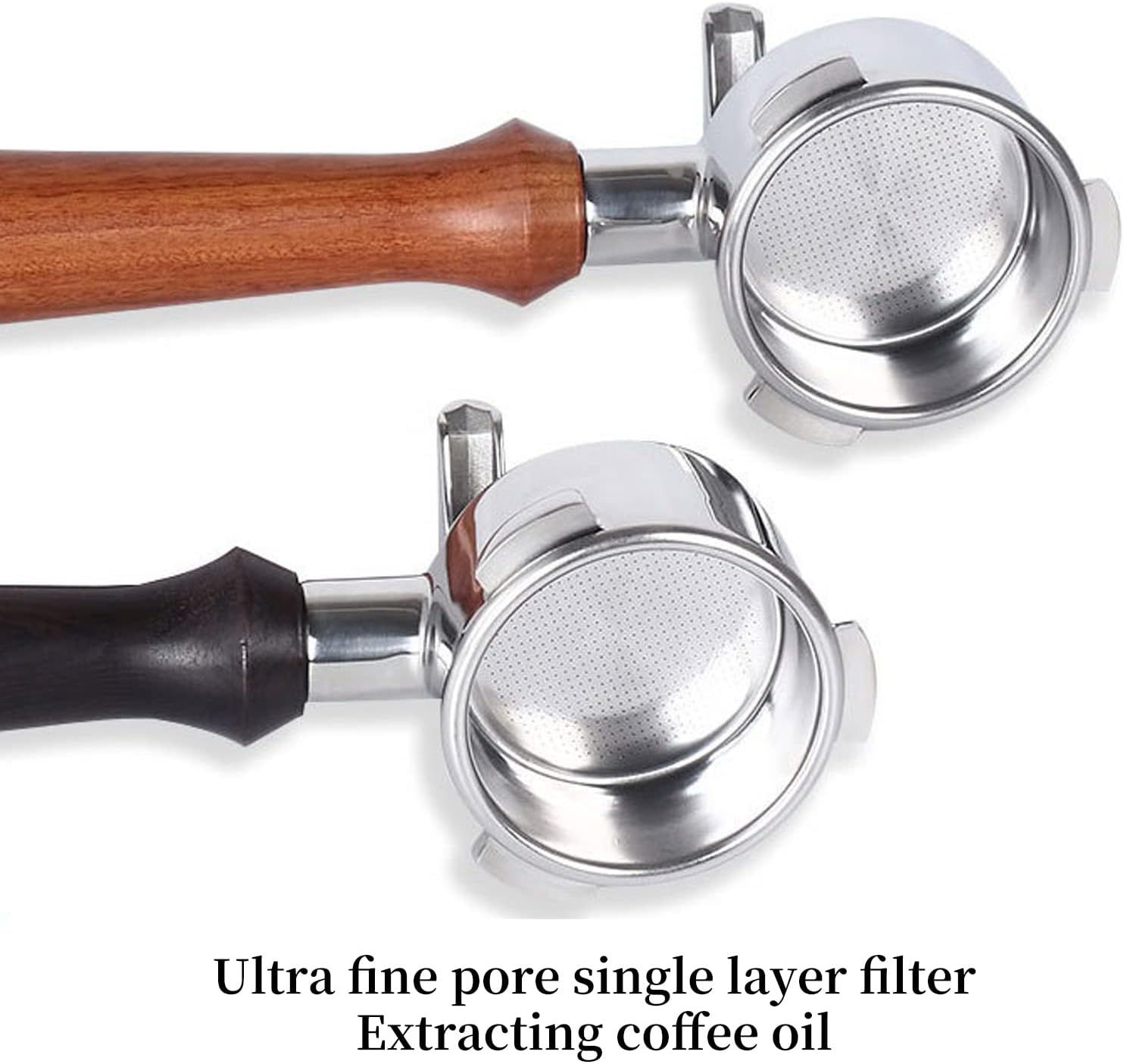 Stainless Steel Coffee Portafilter, Solid Double Spouts Basket Portafilter, Exquisite Portafilter with Wood Handle for most Coffee Machines (F Sandalwood)