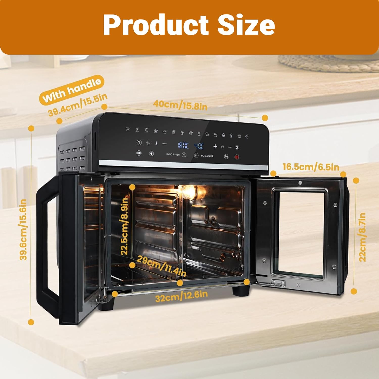 24Qt Large Air Fryer Toaster Oven Combo - French Double Door Airfryer, 15 Cooking Functions Touch Dual Zone Independent Control Electric Oven, Stainless Steel Air Fryers Oven 13 Accessories & Cookbook