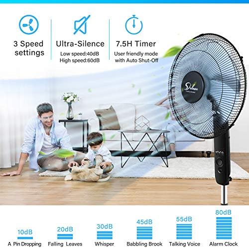 Simple Deluxe Oscillating 16″ Adjustable 3 Speed Pedestal Stand Fan with Remote Control for Indoor, Bedroom, Living Room, Home Office & College Dorm Use, 2 Pack, black